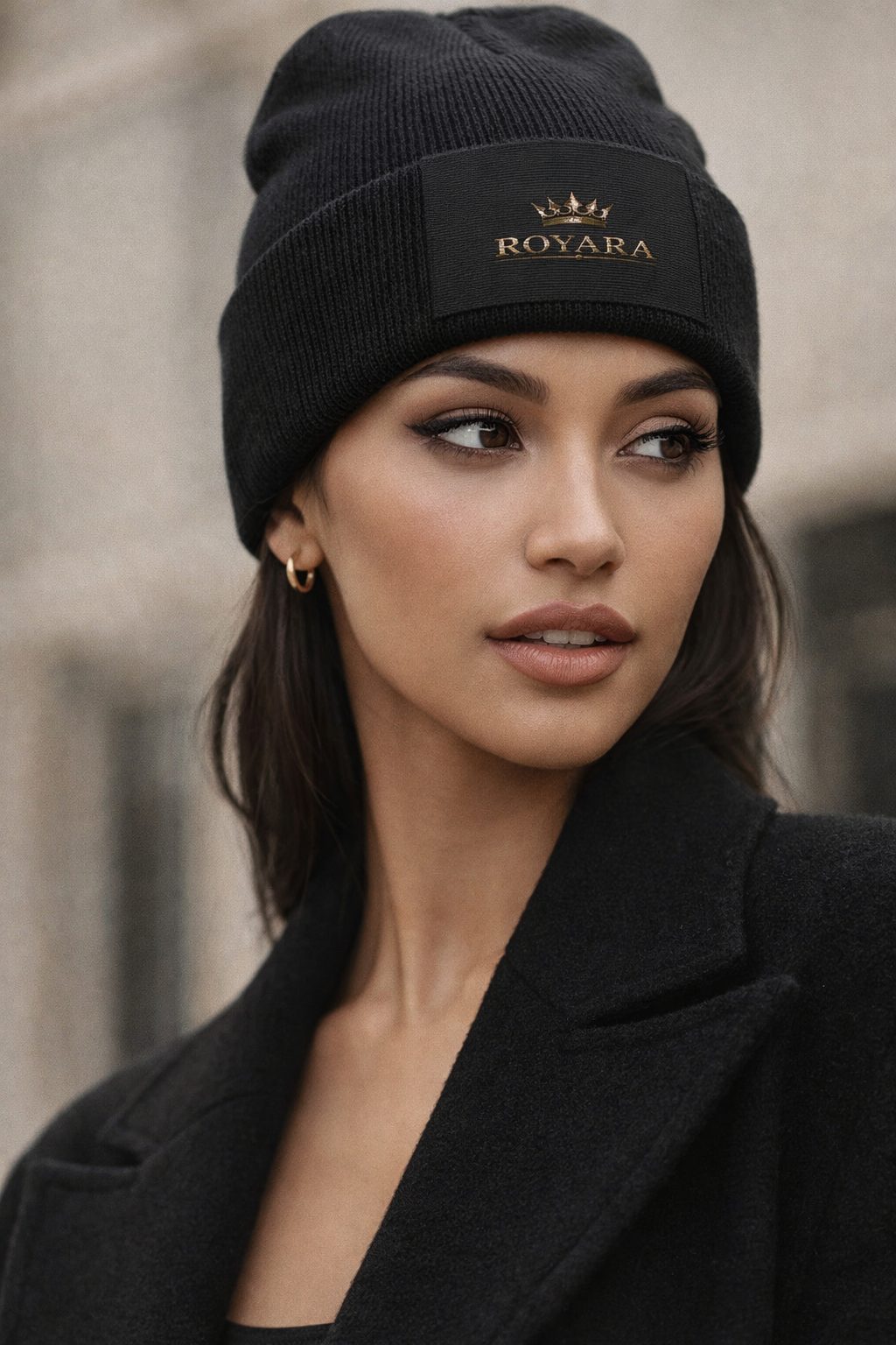 ROYARA Gold Emblem Beanie